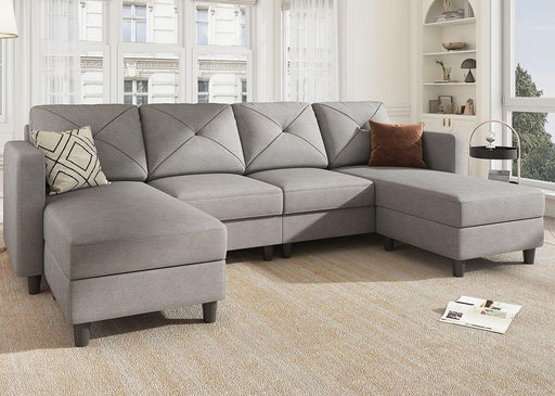 Light Gray U-Shaped Sectional Sofa with Chaise