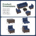 7 Pieces Patio Furniture Set, Outdoor Furniture Sectional Rattan Sofa with Slanted Back, Patio Couch with Glass Coffee Table for Backyard Garden Navy Blue (Waterproof Cover)