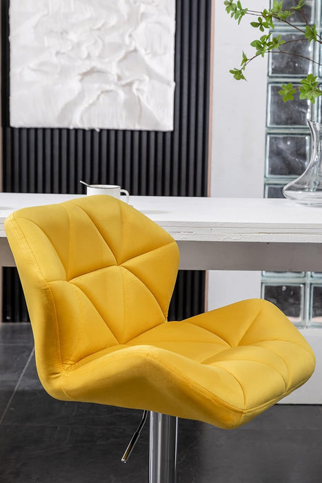Breni Velvet Diamond Tufted Swivel Adjustable Height Barstools, Set of 2, Yellow