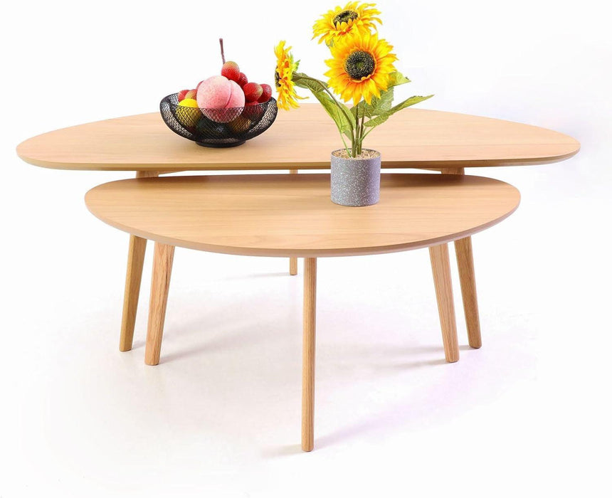 Small Oval Coffee Table Mid Century Modern for Living Room Center Minimalist Display Coffe Table,Nature Wood,18.9" D X 33.47" W 15.75" H