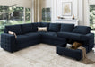 Sleeper Sectional Sofa with Pull Out Bed U Shaped Sectional Couch with Storage Chaise Velvet Sectional Sleeper Sofa Bed for Living Room, Dark Blue