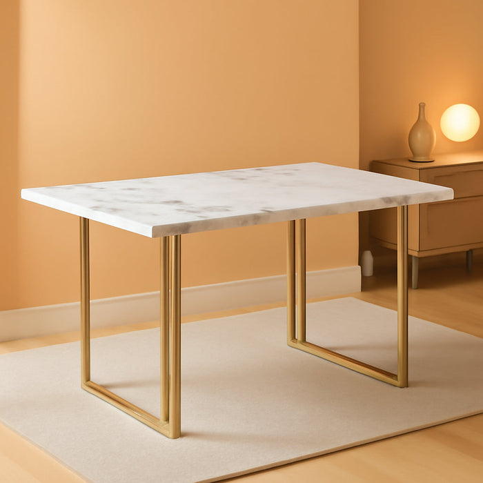 Cosmoliving Astor Dining Table, White Marble Top with Gold Legs