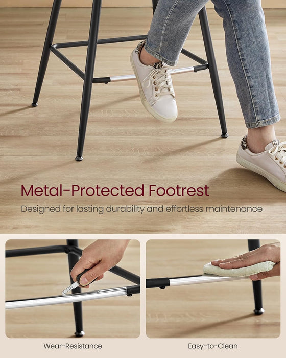 Bar Stools Set of 2, Bar Height Bar Stools with Back, Ergonomic Backrest, Synthetic Leather, Metal Legs, 28.7-Inch Tall Stools for Kitchen Island Home Bar, Caramel Brown ULBC888K01