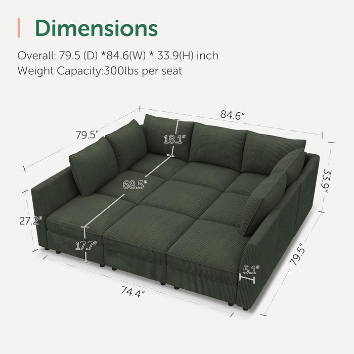 Emerald Green Modular Sleeper Sofa With HiddenStorageCompartment