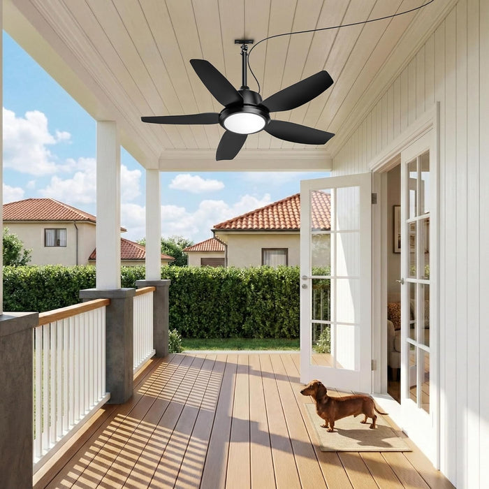 42 Inch Outdoor Ceiling Fan with Lights, IP65 Waterproof, APP & Remote Control, Dimmable 3CCT LED, 6-Speed Quiet DC Motor, Hanging Gazebo Fan Black Plug in Ceiling Fan with Cord for Patios Porch