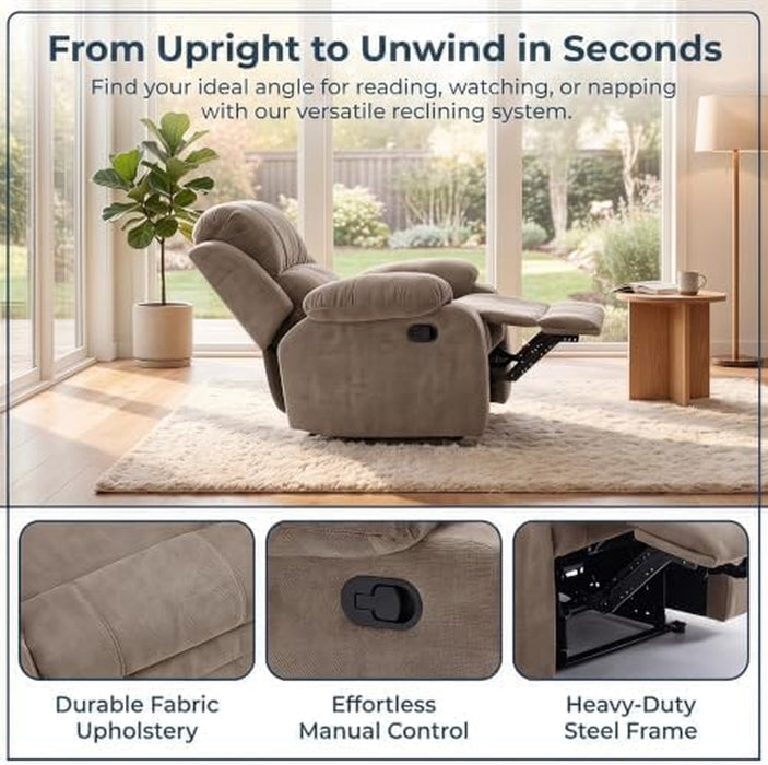 Manual Single Lounge Recliner Chair with Adjustable Backrest, Khaki