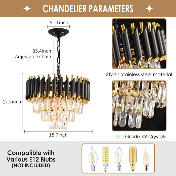 Gold FifteenPointSevenInch 3Tier Crystal Chandelier Lighting Fixture