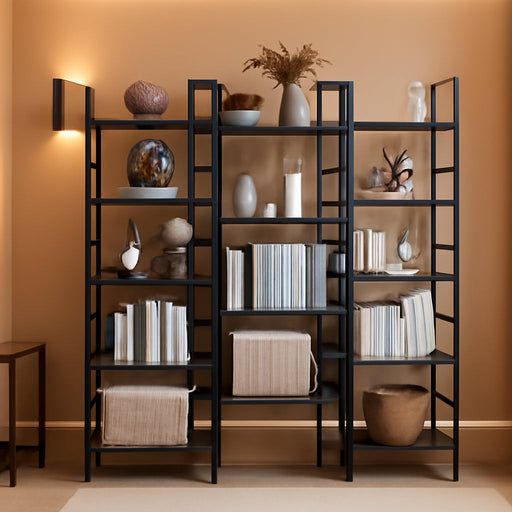 Bookcases and Bookshelves Triple Wide 5 Tiers Industrial Bookshelf, Large Etagere Bookshelf Open Display Shelves with Metal Frame for Living Room Bedroom Home Office