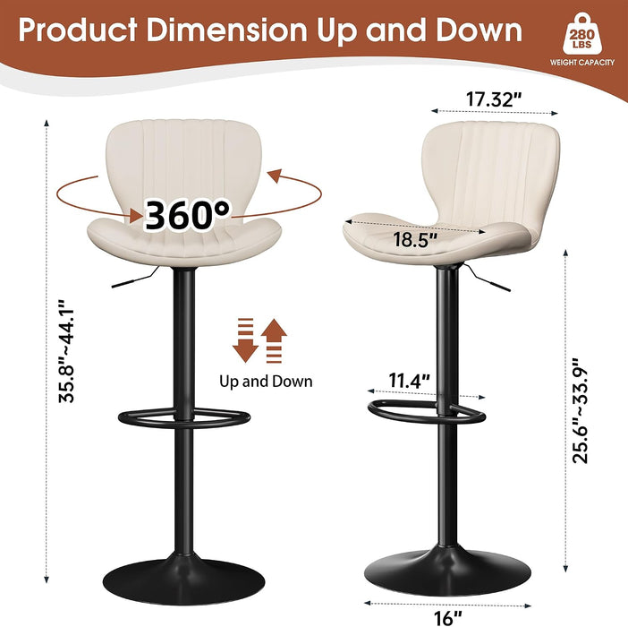 Bar Stools Set of 2, Leather Adjustable Barstools Counter Height Modern Bar Stools, Island Chairs Set of 2 for Kitchen, Beige