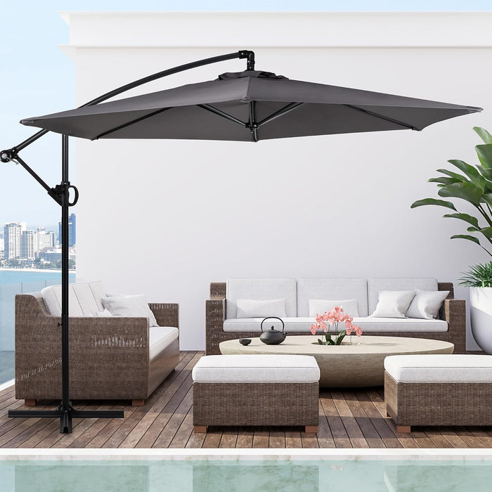 Offset Patio Umbrella with Easy Tilt Adjustment,Crank and Cross Base, Outdoor Cantilever Hanging Umbrella, Sunshade Free Standing Canopy, Dark Gray