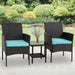 3 Piece Outdoor Furniture Set Patio Wicker Chairs Furniture Bistro Conversation Set 2 Rattan Chairs with Blue Cushions and Glass Coffee Table for Porch Lawn Garden Balcony Backyard