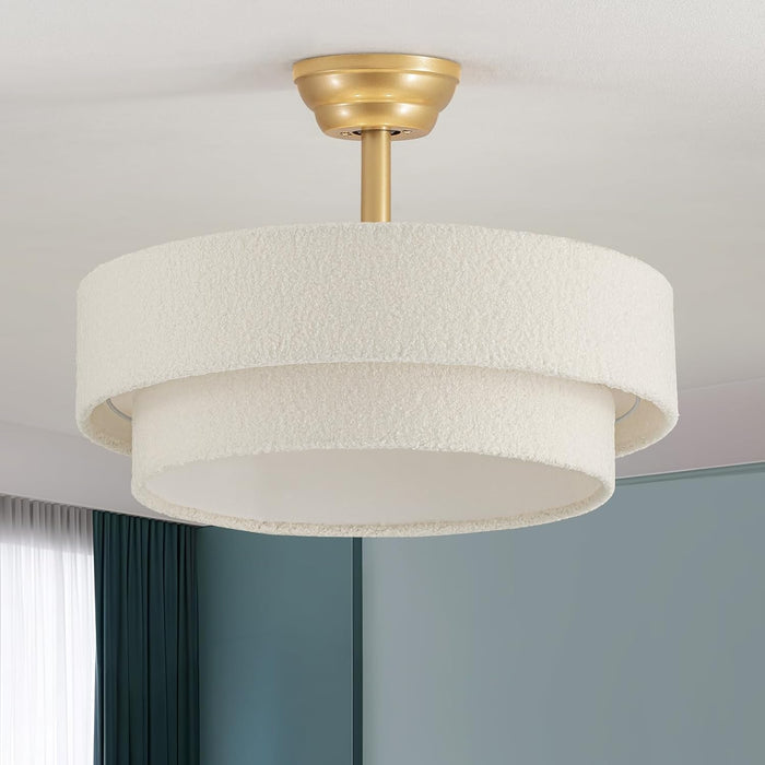 Boho Ceiling Fan with Light, Caged Fabric Fandelier Rattan Chandelier Fan