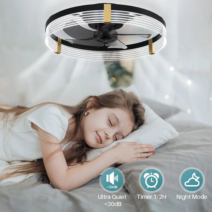 Low Profile Ceiling Fan with Lights: Flush Mount Ceiling Fans with Lights and Remote Control, Dimmable LED 3 Color 6 Speeds Timing Reversible Blades Modern Ceiling Fans for Bedroom Living Room, Black