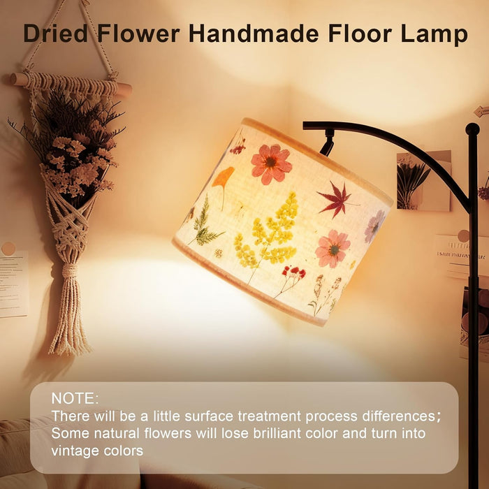 61“Dried Flowers Floor Lamp with 9W 3 Color Temperatures LED Bulb, Tall Standing Lamp with Adjustable Floral Lampshade for Living Room,Bedroom,Office