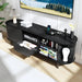 69" Mid-Century TV Stand with Power Outlet, Fluted Entertainment Center with Storage Drawer, TV Console with Sliding Door and Adjustable Shelves, TV Stand up to 80" for Living Room, Bedroom, Black