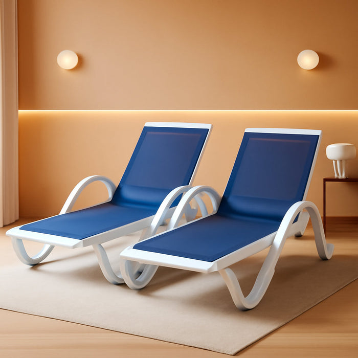 Lounge Chair Outdoor Set of 2 W/Armrest for Poolside Navy Blue
