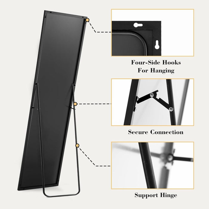 Full Length Mirror 59"X17" Full Body Floor Mirror for Bedroom or Cloakroom, Can Stand Alone, Hang or Lean against Wall, Tall Wall Mirror with Stand and Sleek Aluminum Alloy Thin Frame