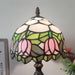 Tiffany Table Lamp Small Stained Glass Desk Lamp Vintage Bedside Lamp Included 3 Way LED Bulb for Home Living Room Nightstand Bedroom Office (Pink Tulip)