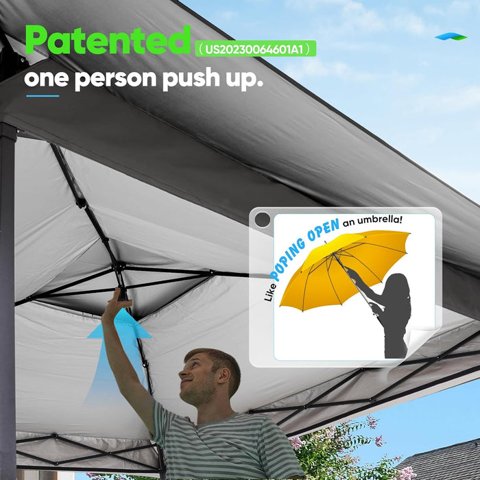 13'X13' Pop up Gazebo Canopy Tent, One Person Set up Portable Instant Folding Shelter, Outdoor Canopy Tent with Extra Shade for Backyard, Patio, Party