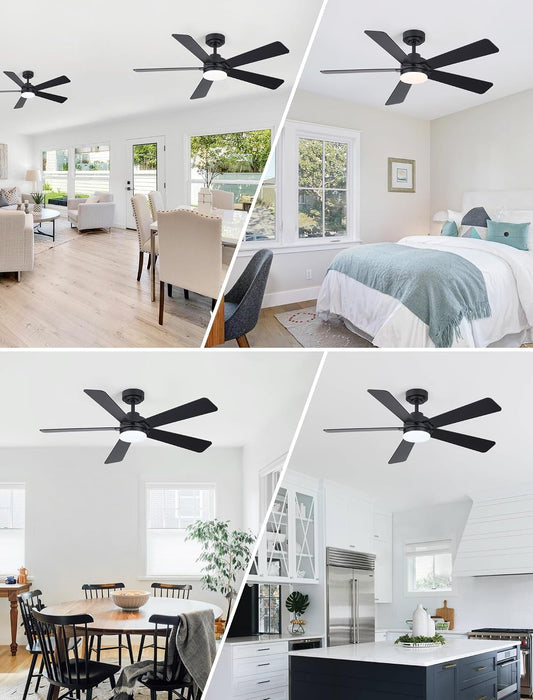 48 Inch Ceiling Fans with Lights and Remote, Downrod Mount, Sloped Ceiling Compatible up to 15°, Quiet Reversible DC Motor, 3CCT Dimmable LED, Black Ceiling Fan for Bedroom Living Room