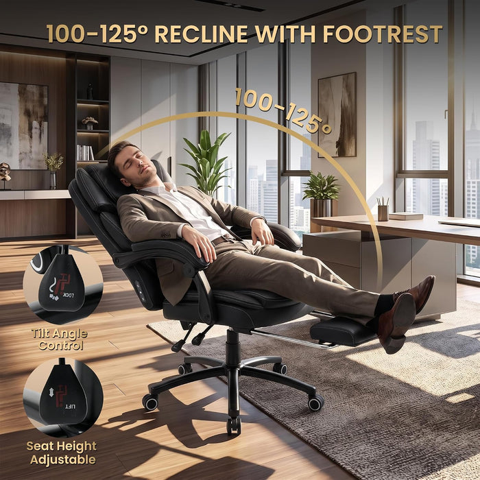 Executive Office Chair with Heat Massage, Footrest & Lumbar Support