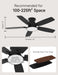 Flush Mount Ceiling Fan with Light, 42 Inch, Remote Control, 3CCT Dimmable LED, 6-Speed Silent Reversible DC Motor, Low Profile Hugger Ceiling Fan for Indoor/Outdoor 90-264V 50/60Hz Matte Black