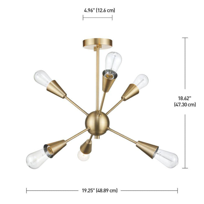 Clementine 19.25 In. 6-Light Matte Gold Semi-Flush Mount Ceiling Light