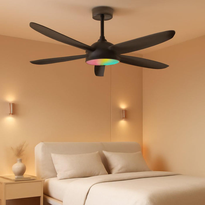 Ceiling Fan with Light, Remote & APP Control, 42" Black RGB Ceiling Fans with 6 Reversible Speeds, 3000-6500K Stepless Dimming, Modern Small Low Profile Ceiling Fan for Bedroom/Indoor/Outdoor