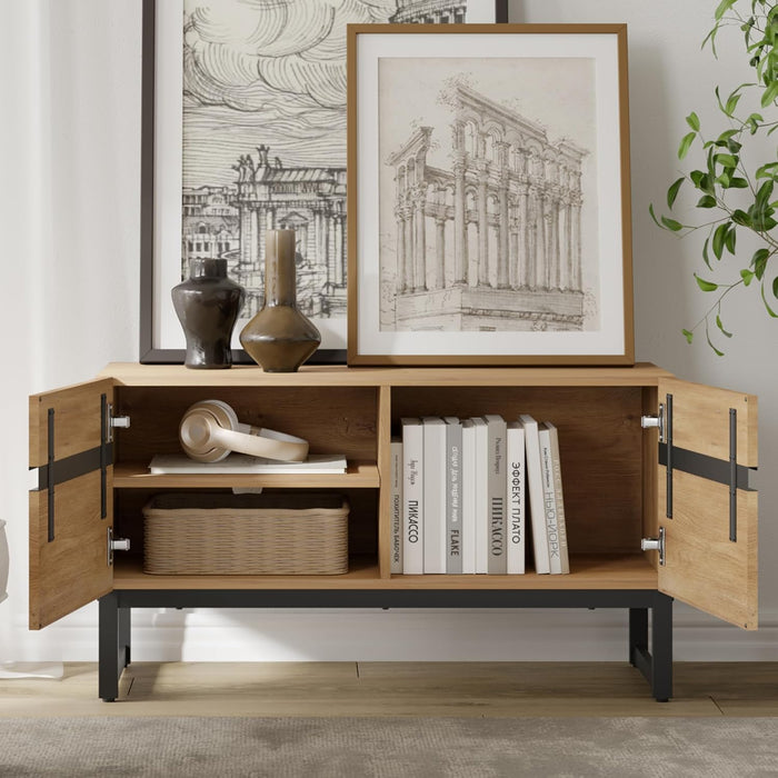 Modern TV Stand for 110 Inch Tvs, 3 in 1 Entertainment Center with Storage Cabinets and Metal Base, Media Console for Living Room, Oak