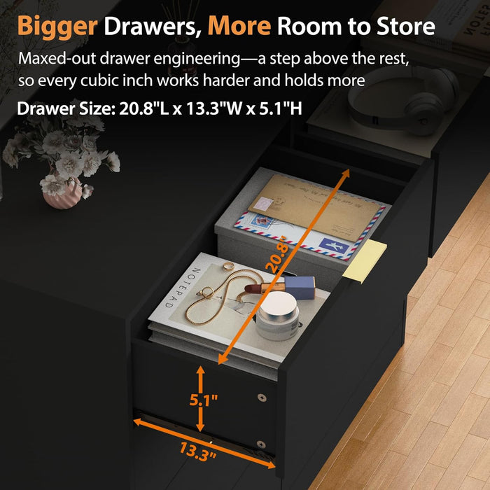 Black Dresser for Bedroom, 8 Drawer Dresser with Deep Drawer, Tall Modern Chest of Drawers with Golden Handle, Large Storage Organizer Bedroom Furniture, TV Stand for Living Room, Hallway, Entryway