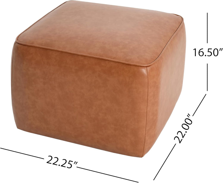 Ellis Faux Leather Pouf Ottoman Foot Rest, Square PU Pouffe Ottoman Footstool, Living Room Sofa Couch Extra Seat, Modern Coffee Table for Home Office Bedroom, Tan Brown