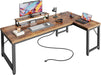 53" L Shaped Computer Desk, Outlets, Monitor Stand, Rustic Brown