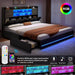 King Size Bed Frame with RGB LED Lights & Storage Bookcase Headboard, Upholstered Bed with Charging Station and 4 Drawers, No Box Spring Needed, Easy Assembly, Noise-Free, PU Leather Black