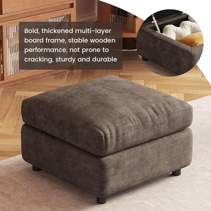 Dark Brown Storage Ottoman, Modern Sofa Ottoman for Sectional Sofa, Multi-Functional Upholstered Footrest, Padded Seat for Living Room, Home, Apartment, Dorm, Office, 330LBS Capacity