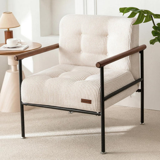 Beige Upholstered Decorative Chair With Metal Frame