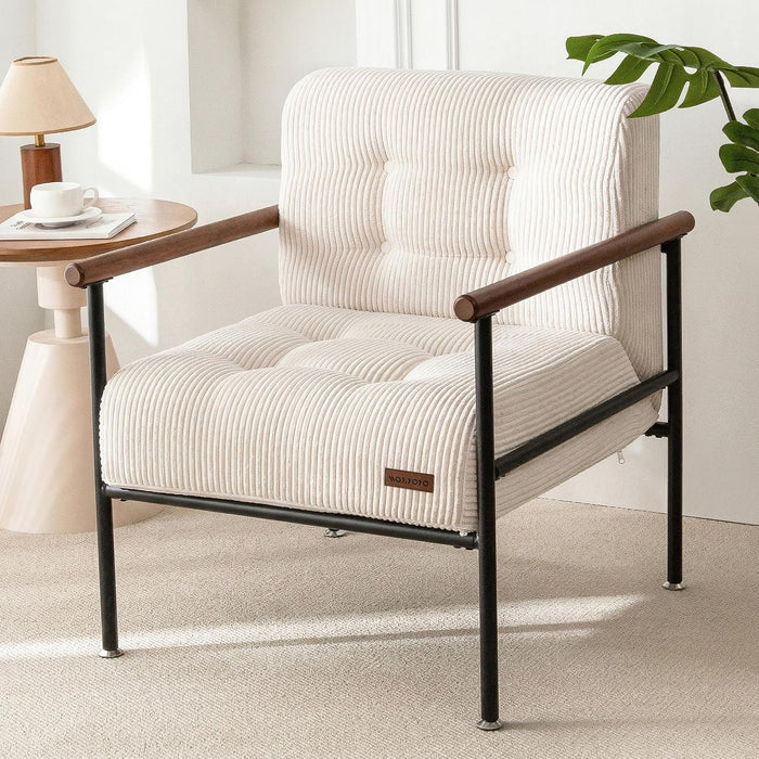 Beige Upholstered Decorative Chair With Metal Frame