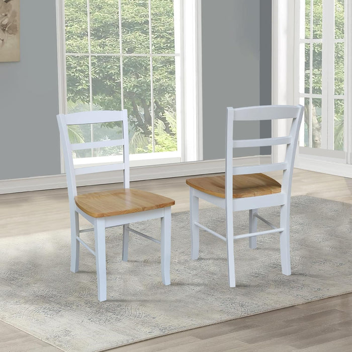 Madrid Ladderback, Set of 2 Dining Chairs , Solid Wood Kitchen/Dining Chairs, Parawood Construction, 18.1"W X 19.3"D X 35.2"H, 225 Lb Weight Capacity, Elegant, Durable, White/Natural