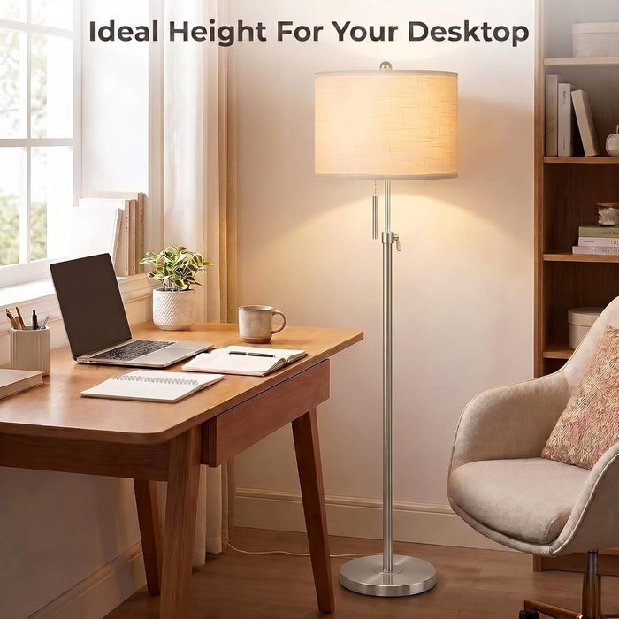 Brushed Nickel Floor Lamps for Living Room, 55"-67" Height Adjustable Modern Tall Lamp, 3-Way Dimmable Standing Lamp for Bedroom Office Reading Corner Home Decor, New House Warming Gifts