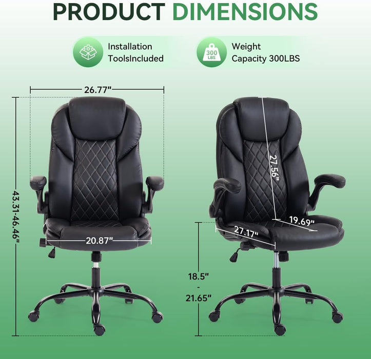 Ergonomic Office Chair - High Back PU Leather Desk Chair Black