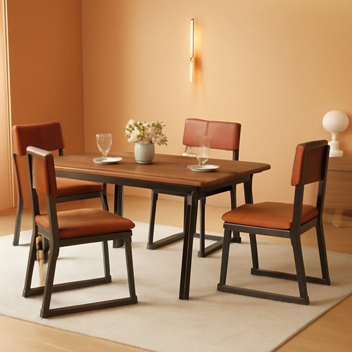 Dining Chairs Set of 4 with Faux Leather Cushion Seat Backrest, Upholstered Mid Century Modern Dining Room Chair with Heavy Duty Metal Leg for Kitchen, Living Room, Restaurant, Caramel Brown