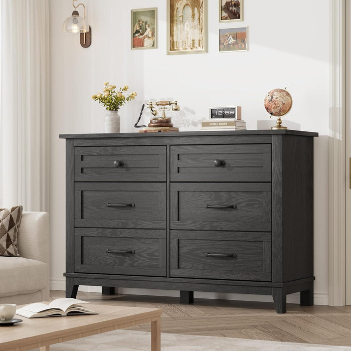 6 Dresser for Bedroom, 47 in Wide Drawer Dresser with Storage Freestanding, Wooden Closet Storage Chest for Living Room, Bedroom, Entryway, Black