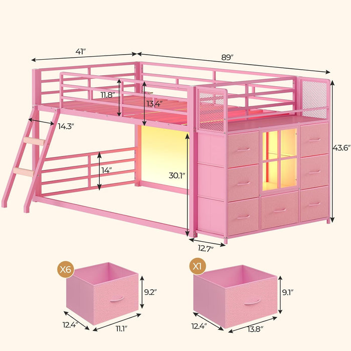 Pink Twin Over Bunk Bed With RGBLEDIlluminationSystem