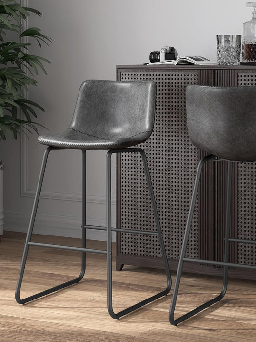 Bar Stools Set of 3, 26 Inches Counter Height Bar Stools with Back, Modern Faux Leather Barstools with Metal Legs and Footrest, Bar Chairs for Kitchens Island (Gray)