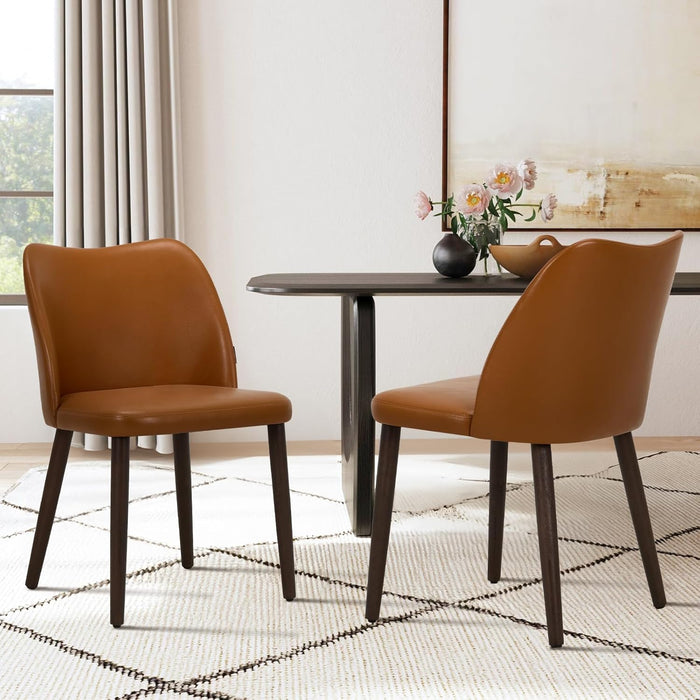Upholstered Dining Chairs Set of 4, Modern PU Leather Dining Room Kitchen Side Chair with Padded Seat and Wood Legs Restaurant/Cafe,Light Brown