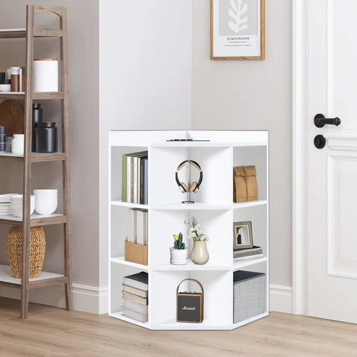 Birta Corner Cabinet with USB Ports and Outlets, 9 Cube Storage Cabinet for Playroom, Living Room