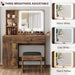 Makeup Vanity Desk with Mirror, Vanity Table with Power Outlet and Storage Chair, Modern Dressing Table with Drawers and Shelves for Bedroom, Brown