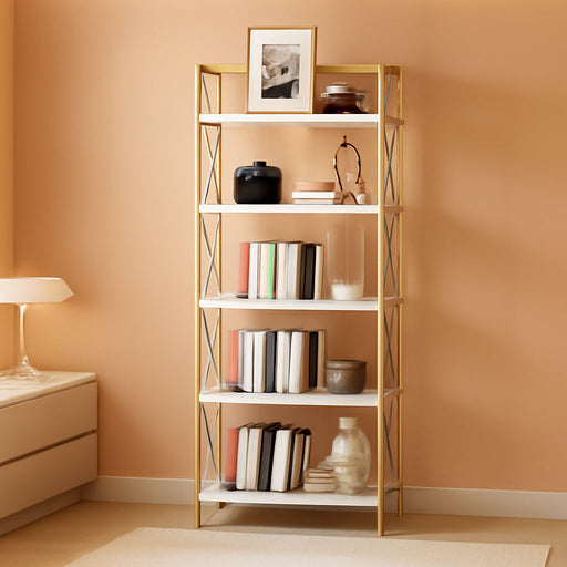 Brushed Gold FiveTier Bookshelf With Display Stand