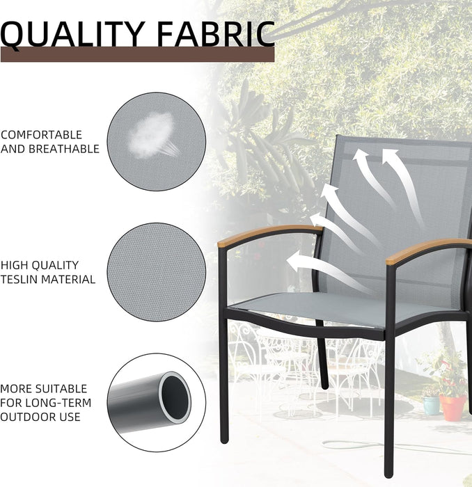 3 Pieces Patio Bistro Sets, Outdoor Textilene Fabric Conversation Bistro Set, Textilene Fabric Front Porch Chairs Small Patio Furniture Set with Table for Lawn,Garden,Balcony (Grey)