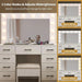 Vanity Desk with Large Lighted Mirror & Powre Outlet, Glass Tabletop Makeup Vanity Set with 9 Drawers, 45.3" Vanity Table with 3 Color Lighting Modes, Dressing Table for Women Girls, White