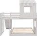 Twin over Full Bunk Bed Frames Loft Bed with Slide, House Roof, Window and Safety Guardrails for Boys or Girls, White